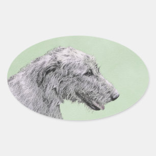 Sticker Ovale Peinture de Wolfhound irlandais - Joli art origina