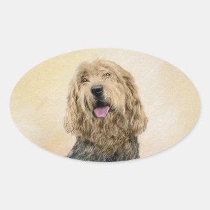 Sticker Ovale Peinture d'Otterhound - Joli art original de chien
