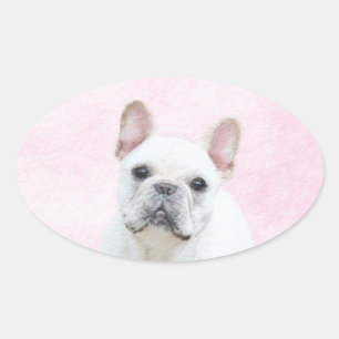 Sticker Ovale Peinture française de Bulldog (Crème/Blanc) - Art 