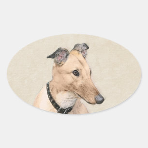 Sticker Ovale Peinture Greyhound - Cute Original Chien Art
