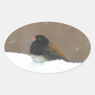 Sticker Ovale Peinture Junco foncée - Art original pour oiseaux