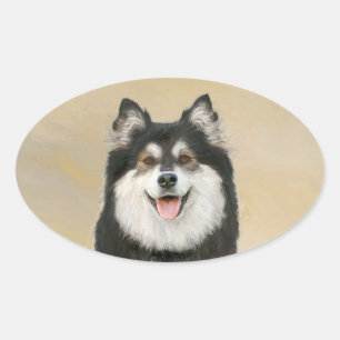 Sticker Ovale Peinture Lapphund Finlandaise - Joli art original 