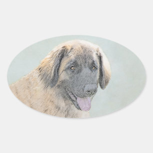 Sticker Ovale Peinture Leonberger - Joli art original chien