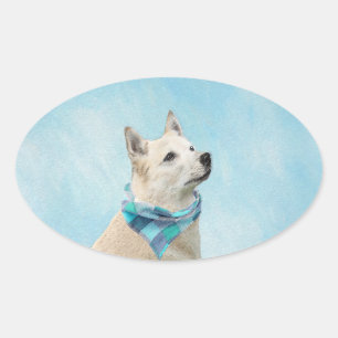 Sticker Ovale Peinture norvégienne Buhund - jolie art original c