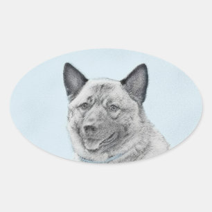 Sticker Ovale Peinture norvégienne Elkhound - Art original Chien