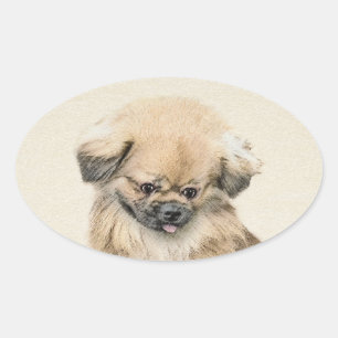 Sticker Ovale Peinture Pekingese - Cute Original Chien Art