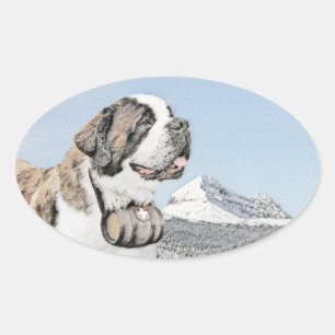 Sticker Ovale Peinture Saint Bernard - Cute Original Chien Art