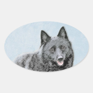 Sticker Ovale Peinture Schipperke - Cute Original Chien Art