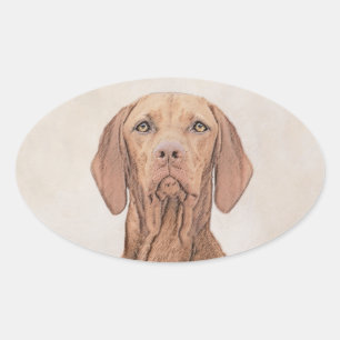 Sticker Ovale Peinture Vizsla - Joli art original chien