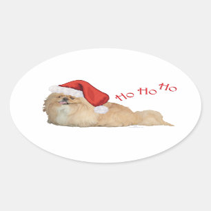 Sticker Ovale Pékinois Père Noël