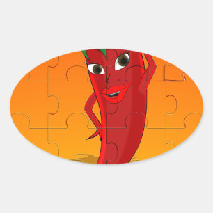 Sticker Ovale Pepper Rouge Diva Puzzle