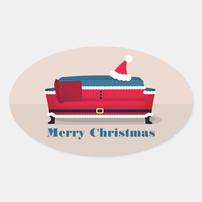 Sticker Ovale Père Noël Canapé Noël (Devant)