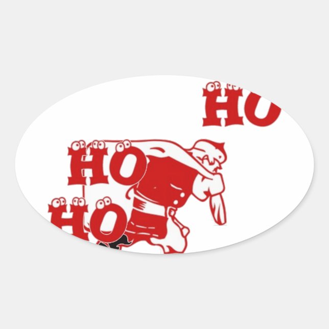 Sticker Ovale Père Noël rouge et blanc Marcher Ho Ho Art Imprime (Devant)
