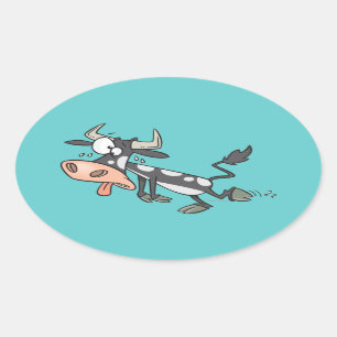 Sticker Ovale personnage de dessin animé de vache chaude