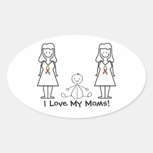 Sticker Ovale Personnalisable LGBT 2 Moms & Baby
