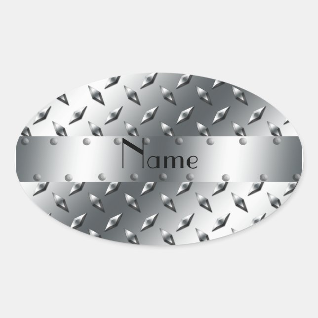Sticker Ovale Personnalisé avec votre nom plaque diamant acier (Devant)