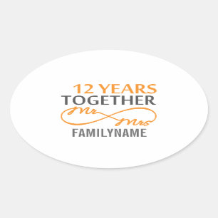 Sticker Ovale Personnalisé M. et Mme 12e anniversaire