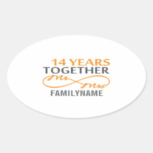 Sticker Ovale Personnalisé M. et Mme 14e anniversaire