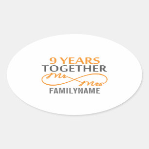 Sticker Ovale Personnalisé M. et Mme 9e anniversaire