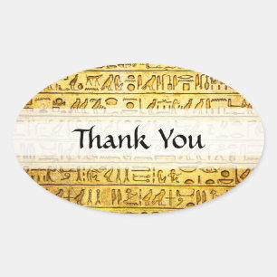 Sticker Ovale Personnalisé "Merci" Hiéroglyphes égyptiens Jaune