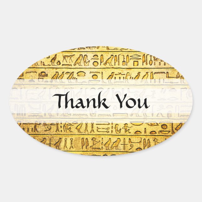 Sticker Ovale Personnalisé "Merci" Hiéroglyphes égyptiens Jaune (Devant)