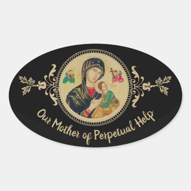 Sticker Ovale Personnalisée Notre mère de l'aide perpétuelle (Devant)