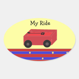 Sticker Ovale Petit chariot rouge