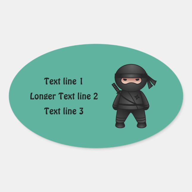 Sticker Ovale Petit guerrier de Ninja sur vert (Devant)