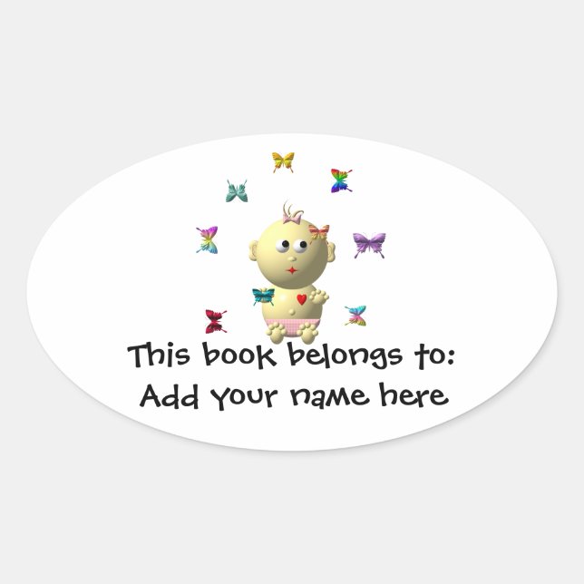 STICKER OVALE PETITE FILLE BÉBÉ AVEC 9 BUTTERFLITS (Devant)