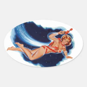Sticker Ovale Petite fille spatiale