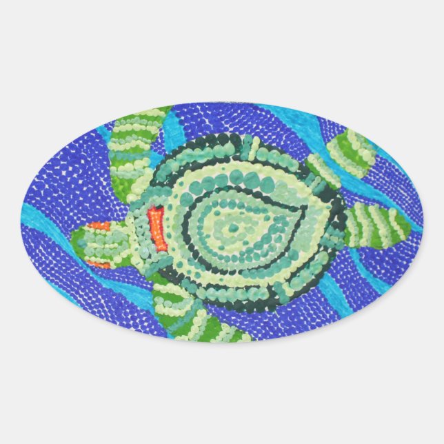 Sticker Ovale Petite tortue avec de nombreux points (Devant)