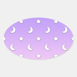 Sticker Ovale Petits motifs d'étoiles et de lunes blanches