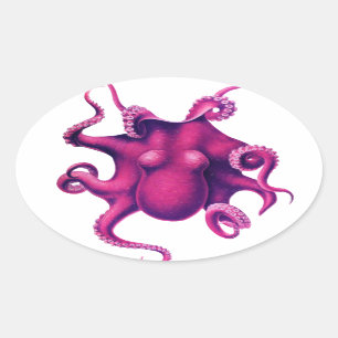 Sticker Ovale Pieuvre de la fille Crimson