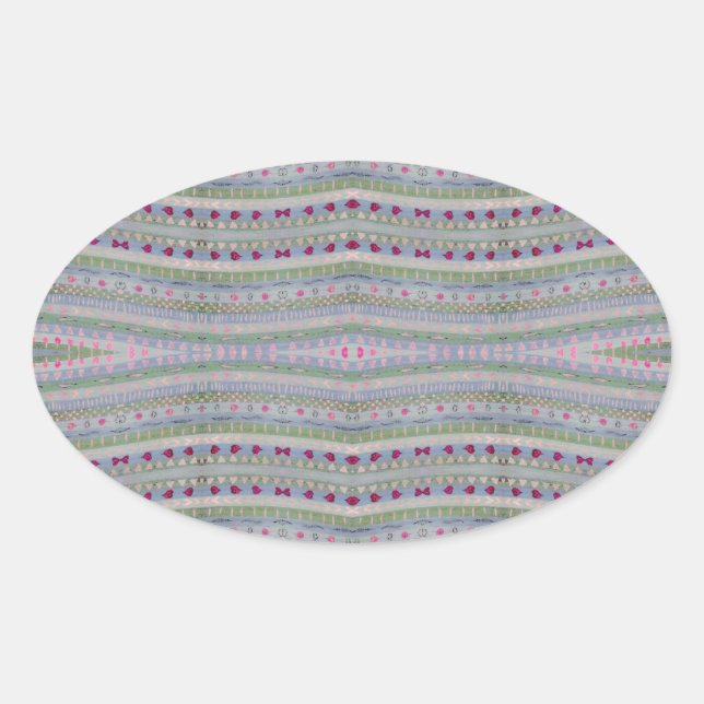 Sticker Ovale Pink and Green Pretty Hearts Motif (Devant)