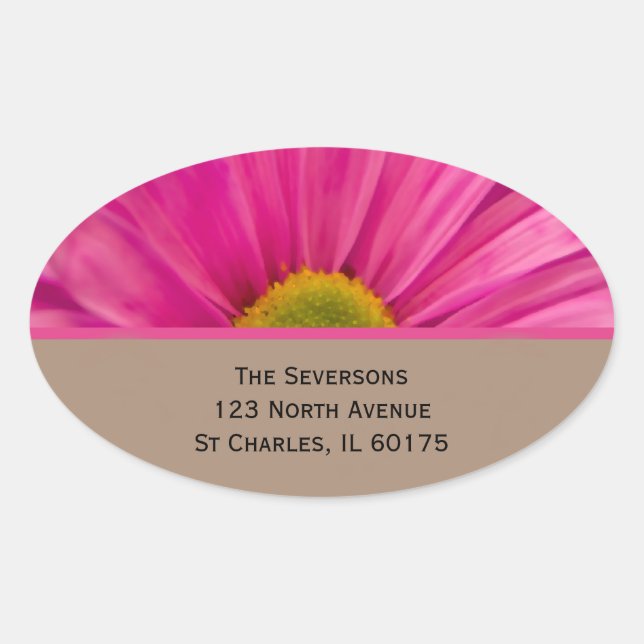 Sticker Ovale Pink Gerber Daisy Adresse de retour (Devant)