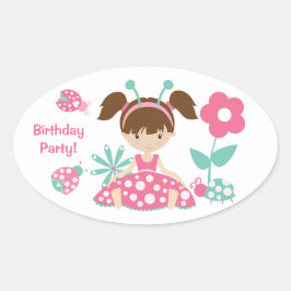 Sticker Ovale Pink Ladybug Girl Anniversaire de enfant Party