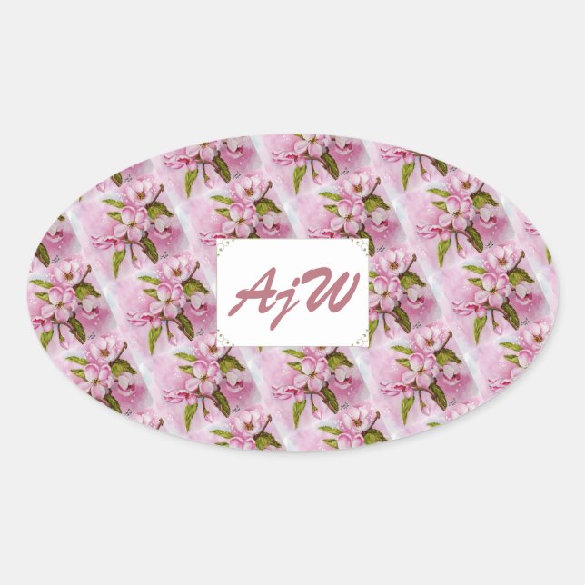 STICKER OVALE PINK POMME BLOSSOMS MONOGRAMMÉS (Devant)