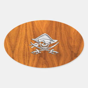 Sticker Ovale Pirate en argent Chrome sur Décor de placage en t