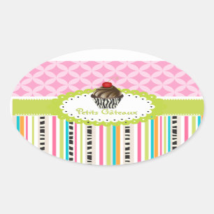 Sticker Ovale PixDezines doubles tourbillons à carreaux cupcake/