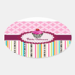Sticker Ovale PixDezines rayures+treillis+cupcake/do-it-yourself