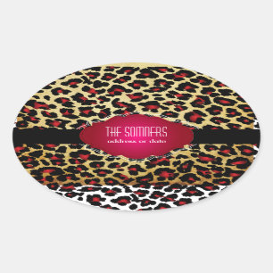 Sticker Ovale PixDezines rouge guépard+faux parchemin