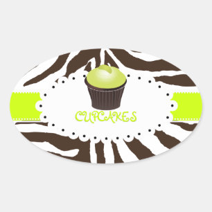 Sticker Ovale PixDezines zebra+cupcake/do-it-yourself couleur