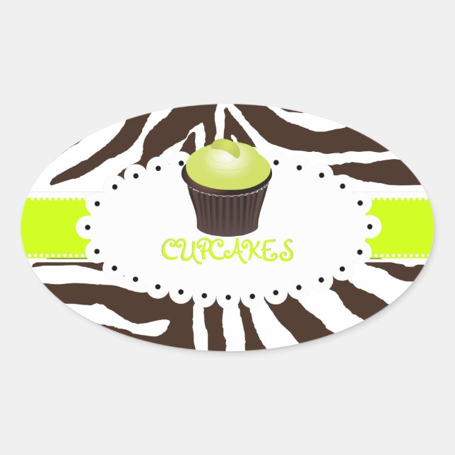 Sticker Ovale PixDezines zebra+cupcake/do-it-yourself couleur (Devant)