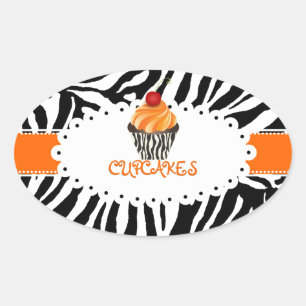 Sticker Ovale PixDezines zebra+cupcake/do-it-yourself couleur