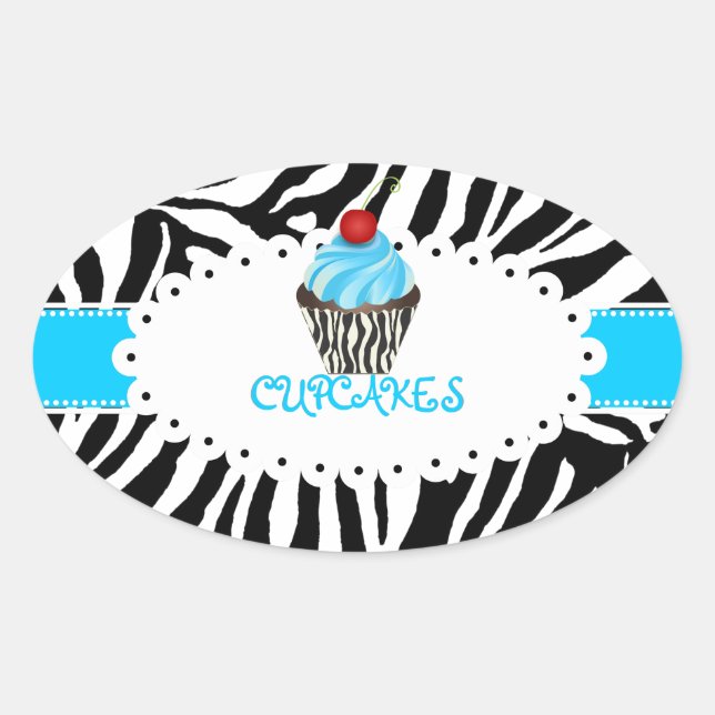 Sticker Ovale PixDezines zebra+cupcake/do-it-yourself couleur ru (Devant)
