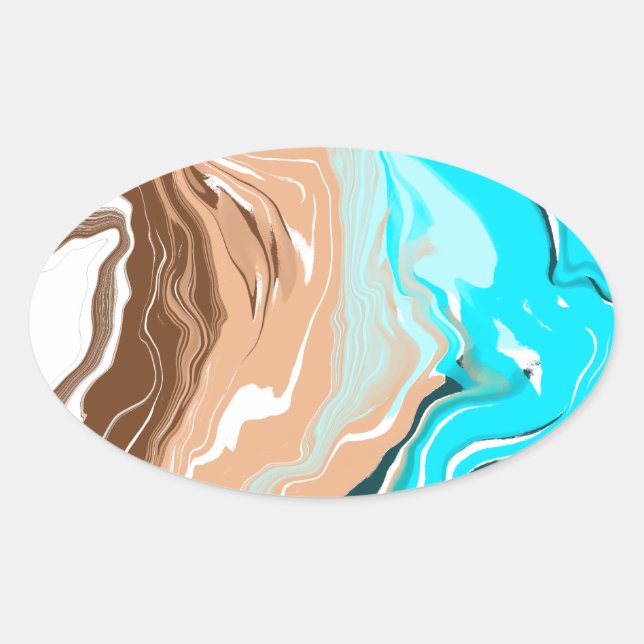Sticker Ovale Plage Abstraite Fluid Art (Devant)