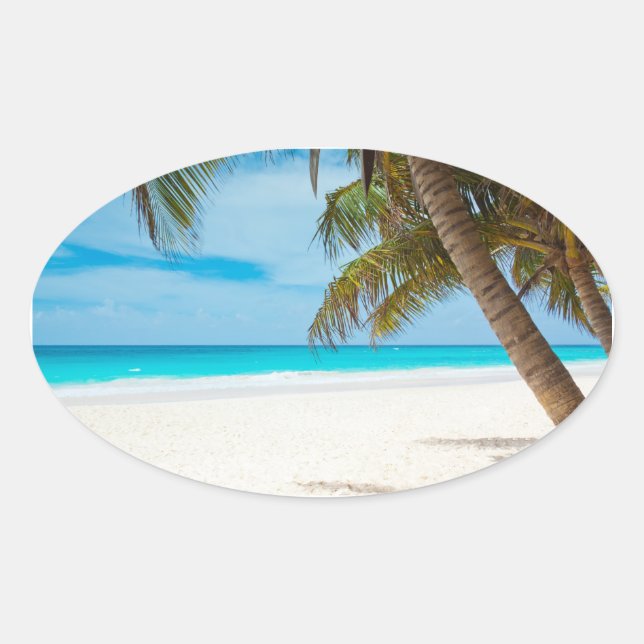 Sticker Ovale Plage du Paradis tropical (Devant)