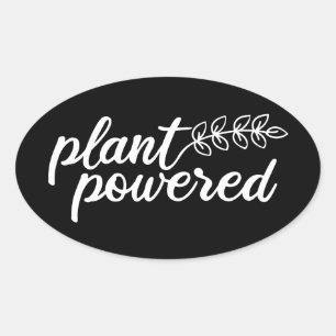 Sticker Ovale Plante Powered, Vegan,