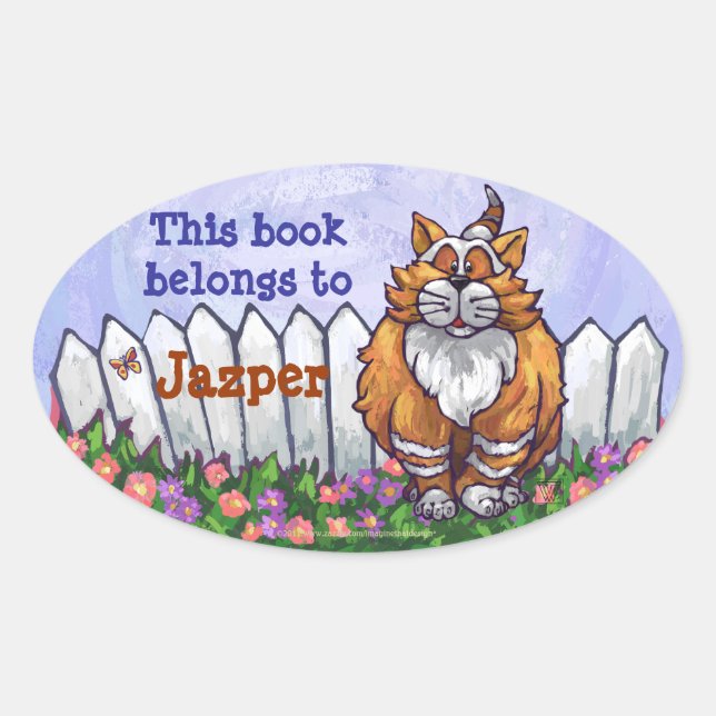 Sticker Ovale Plaque bibliothèque Ginger Cat (Devant)