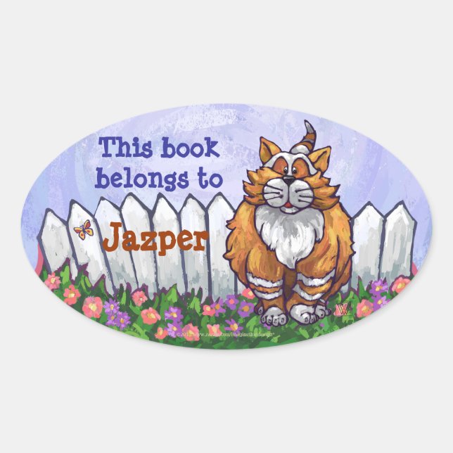 Sticker Ovale Plaque bibliothèque Ginger Cat (Devant)